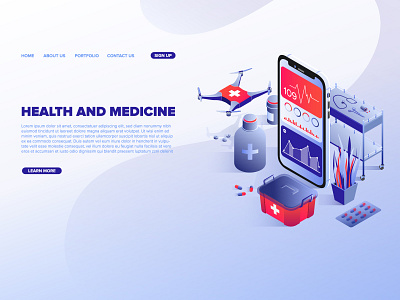 Digital health medical technologies service web template ambulance chart design drone emergency first aid fly illustration isometric medical medical app medical care medicine pharmacy phone trolley vector