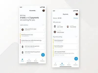 Accommby apartment chores clean figma house minimal mobile payments rent tasks ui ux