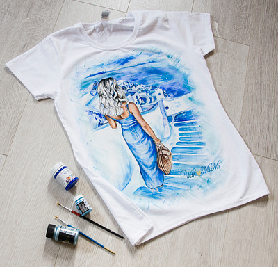 Hand-painted t-shirt for a girl from her photo, apparel design drawing fashion hand painted handmade illustration painting style wear