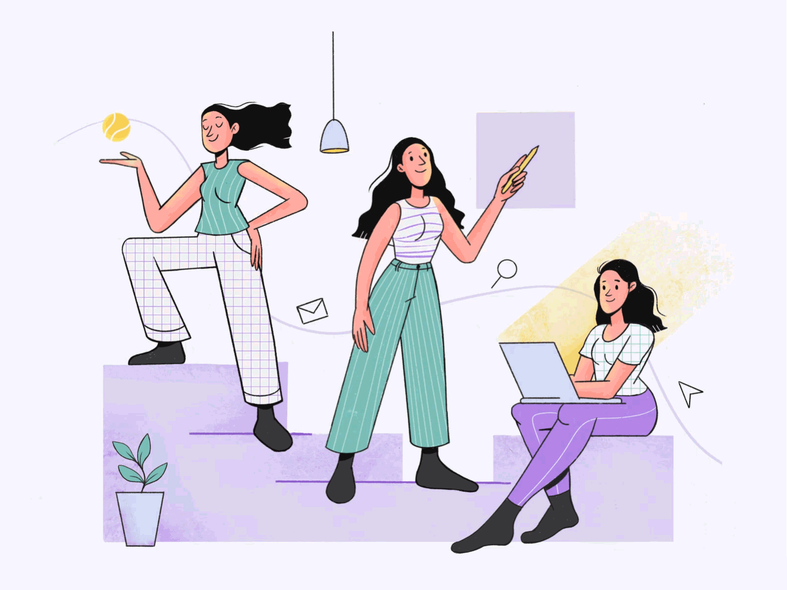 Multitasking animatedgif characterdesign digitalart gif girl illustraion lineart procreate webillustration