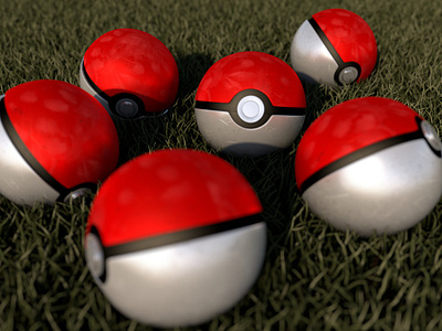 pokeballs on the grass 3d c4d cinema 4d gaming geek nintendo pokeball pokeballs pokemon