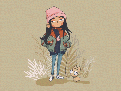 dog lover animal animated gif animation animation 2d characteranimation characterdesign cute digitalart dog forest girl illustration outfit walk