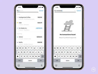 Search transactions app banking empty state illustration input list mobile search table transactions ui ux wallet