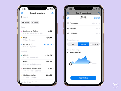 Filter transactions app banking filter list mobile search table transactions ui ux view wallet