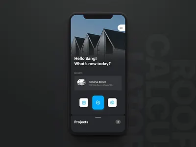 #19 Roof Calculator 3d after effects animation app calculate calculator construction dark theme house interaction ios measurements micro interaction mobile project roof roofing