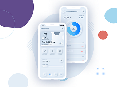 Personal banking Mobile app balance bank app bank card banking banking app budget clean modern money money app money transfer neumorphic neumorphism skeumorph skeumorphic skeumorphism transactions