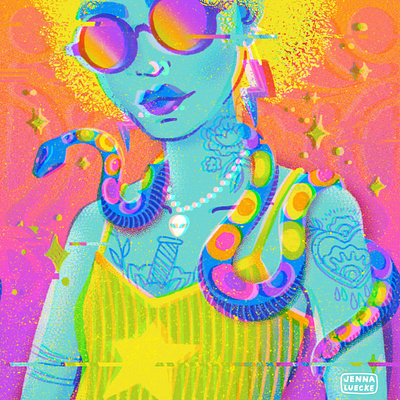 Snake Girl design digital illustration fashion illustration glitch effect ipad pro photoshop procreateapp psychedelic rainbow