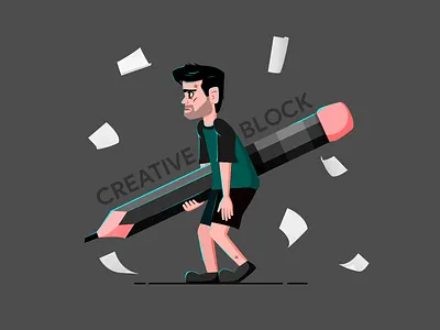 Creative Block blocker burned down creative design failure hard illustration illustrator paper pencil sad sketching tensed tough trying hard