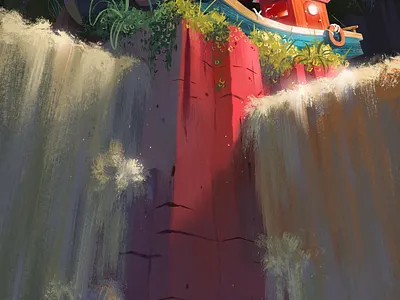 Shipwreck boat digital illustration ship trees