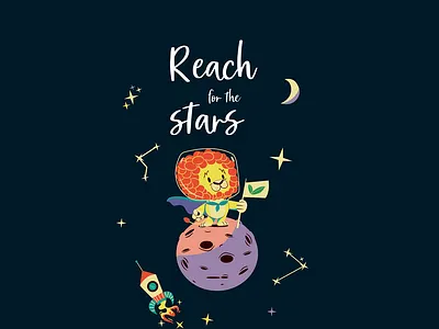 Reach for the stars childrens illustration design poster space universe