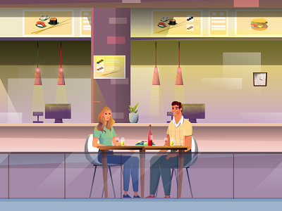 Weekend art character design dinner fa family flat girl illustration illustrator lovers man phone restaurant shopping vector walk woman