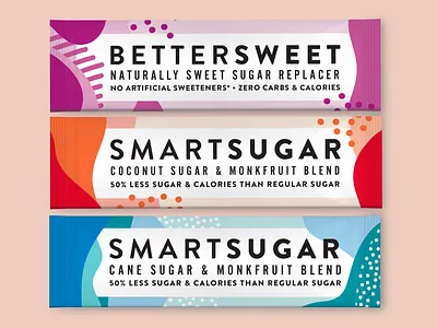 SmartSugar Sweetener Stick Packets branding color color palette colorful colors design happy illustration packaging vector