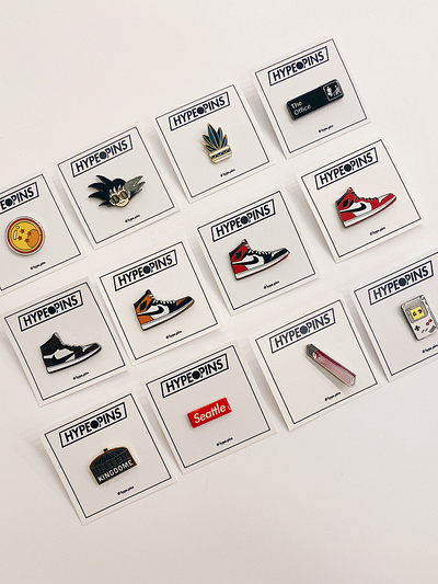 Compilation of Pins box logo dbz gameboy goku jordan1 nike pacman pins popular pin product design