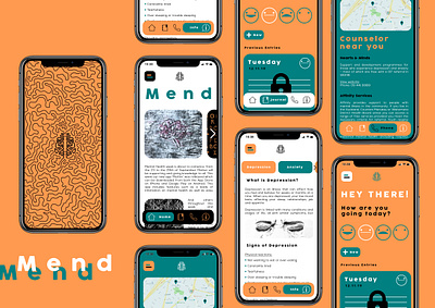 Mend App animation app design icon mental health web