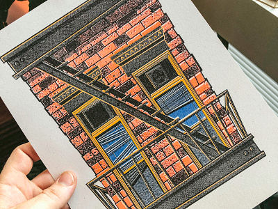 Fire Escape Riso Print 2d digital apinting drawing fire escape illustration ipad pro poster printmaking procreate riso risograph