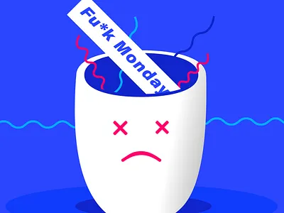 Fck Mondays blue cup flat mug simple sketch app