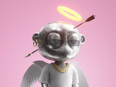 AngelBlock NFT - Alfred 3d 3dcharacter angel angelblock chain character collectible collection cupid damascus defi erc20 halo illustration madebyproperly nft pink properly wings