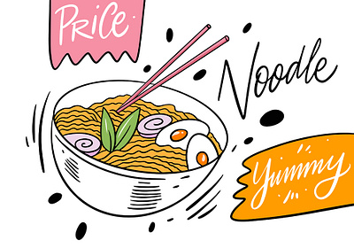 Noodle asia cartoon chinese cute design egg food illustration noodle sketch street food vector