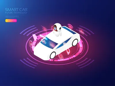 Smart car ai app artificial intelligence assistant bot digital hologram icon illustration iot isometric robot robotic smartcar smartcity technology ui user interface vector vehicle