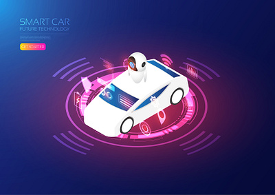 Smart car ai app artificial intelligence assistant bot digital hologram icon illustration iot isometric robot robotic smartcar smartcity technology ui user interface vector vehicle