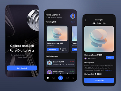 NFT Marketplace app bitcoin crypto design ethereum mobile app nft nftmarketplace ui ux