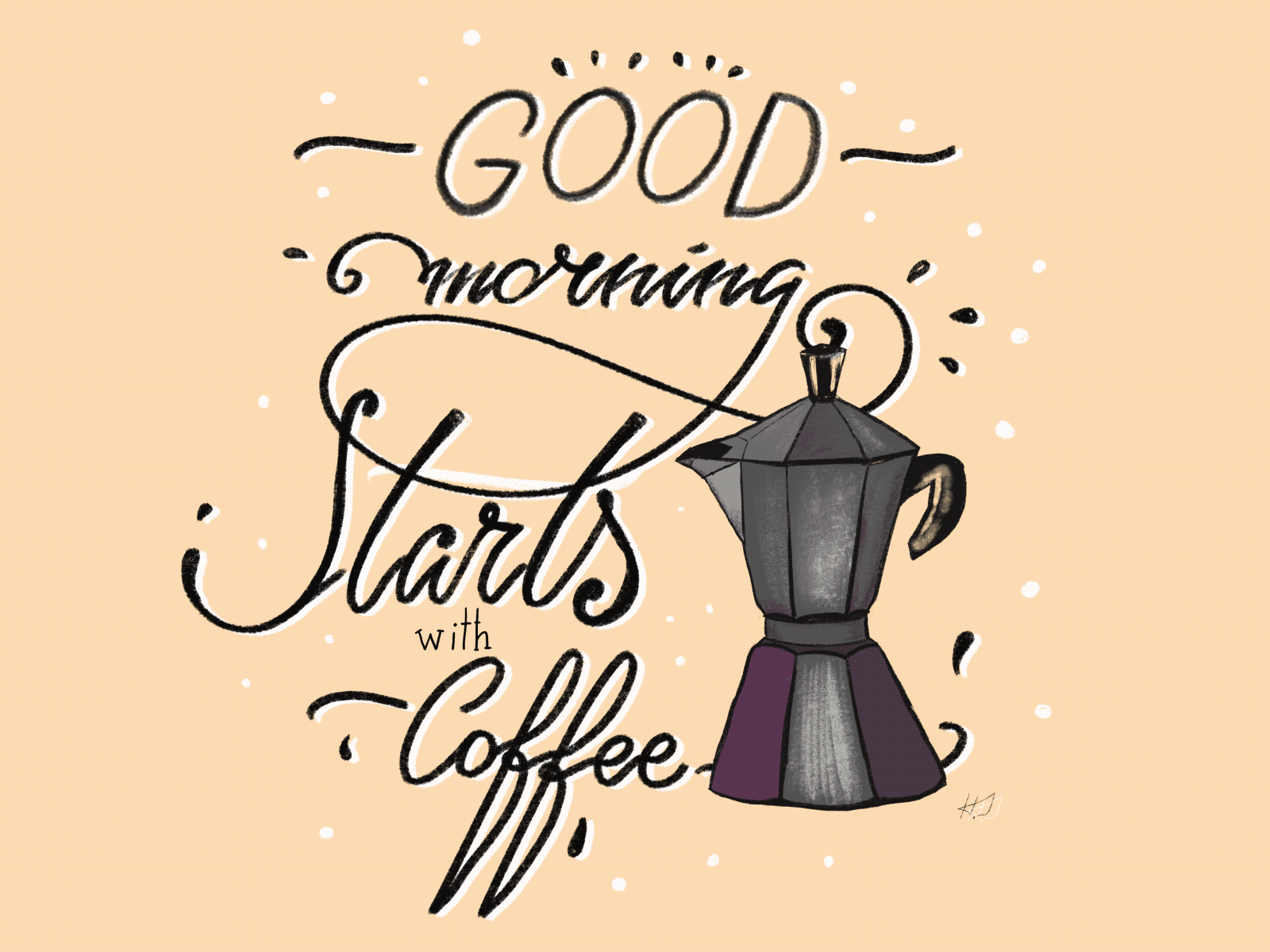 Good Morning starts with coffee calligraphy design digitalart gif gif animation handlettering handwriting illustration lettering letteringchallenge mongolian procreate surensuzi typo typography