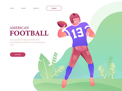 American Football Illustration For Landing Page Concept american football app design designs flat icon illustration landing page sport ui vector web website