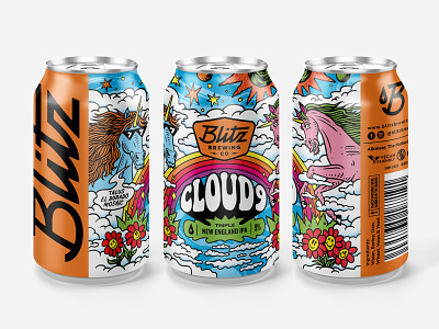Cloud 9 - New England IPA beer beerlabel blitz blitzbrewing branding brewery cloud 9 clouds craft beer drunk graphic design heaven packaging punk-rock unicorn