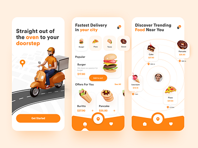 Food Delivery App 3dfood 3diconset app clean cuisine delivery design dishes fastdelivery flat foodapp fooddeliveryapp foodnearyou foodorder illustration mobile onlineorder order ui ux