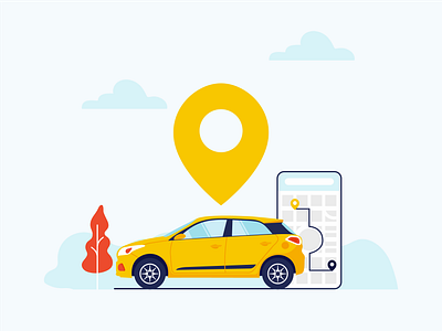 Taxi with mobile app design flat illustration illustrator minimal ux vector web website