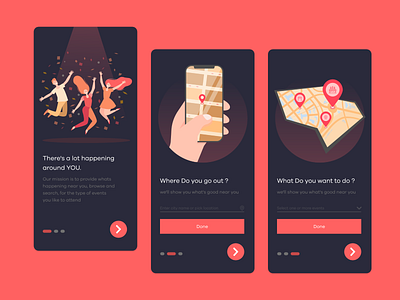 Something i was doing a year back adobe xd app clean event app illustration iphonex location map mobile mobile app product design purple ui ux vector walkthrough welcome shot