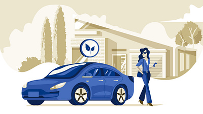 Environment Friendly car environment gogreen illustration modern rich ui ux vector woman