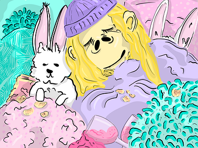 Fluffy hangover artwork bed colorful drawing fluffy hangover illustration monkey snacks