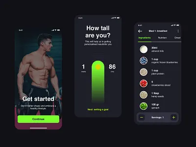 Plant-based Nutrition App app design fitness flat food green gym iphone onboarding ui ux