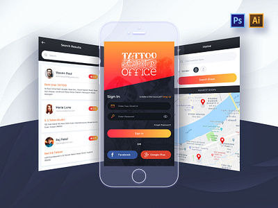 Tattoo Artists Office App 2020 trend app design app development company application artists illustrator logo mobile app photoshop tattoo tattoo artist ui ux vectors