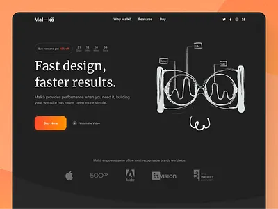 Malkö - Hero section / dark mode colorful dark mode design illustration landing page typography ui web design