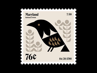 Maryland stamp updated agriculture barley bird crow farm harvest icon illustration logo maryland nature oriole plants postage stamp sparrow stamp starling symbol wheat