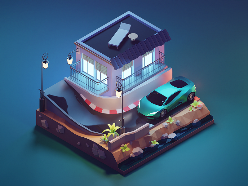 Monaco 3d blender car city diorama illustration isometric lambo lamborghini lowpoly monaco render