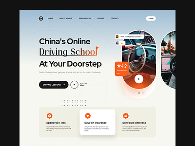 Design of driving school landing page car colorful desktop driving header hero illustration icons landing page pricing school testimonial transmission typography ui ui design website