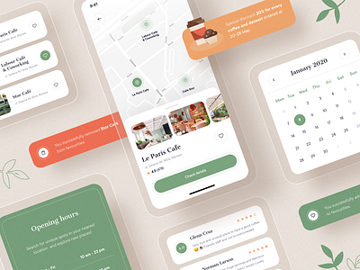 SpotFinder UI elements 10clouds app calendar components illustration interface ios map maps mobile restaurant app ui ux
