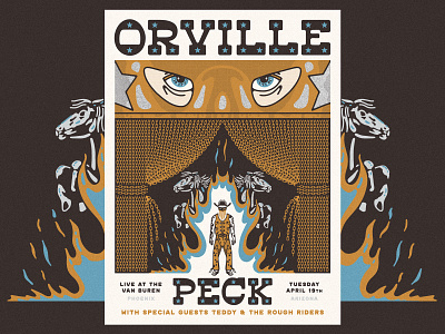 Orville Peck Gig Poster bronco concert country country music flames gig gig poster horses live music orville peck show poster stage western