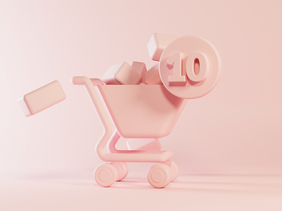 E-commerce cart - Clay 3d basket blender c4d cinema 4d clay concept cycles design e commerce design e commerce icon ecommerce ico illustration minimal pink shop shopping ui web design