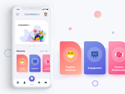 Ui Ux design for FlourishDx App adobe xd app design app ui design iphone iphone x jira multicolor soft ui tranding ui uiux user experience user interface whitespace