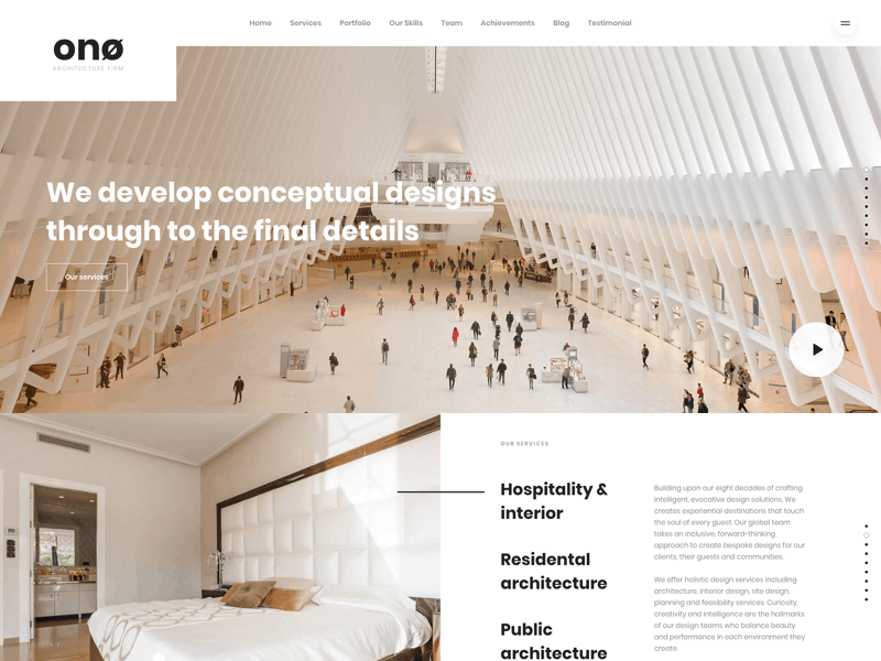 ONO - Architecture WordPress Theme architecture design business gallery interior portfolio professional typography upqode webdesign wordpress wordpress design wordpress development wordpress theme