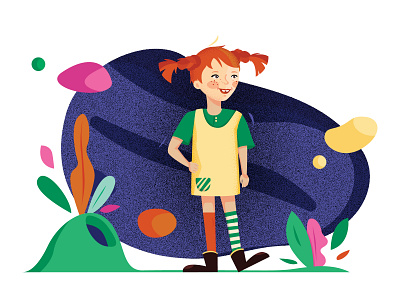 Pippi Longstocking illustration branding character children colors concept design flat girl green illustration kids purple yellow