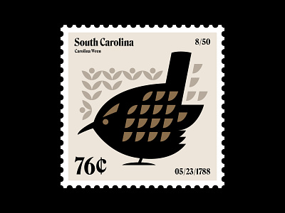 South Carolina stamp updated bird carolina wren feathers icon illustration logo nature philately postage stamp south carolina stamp symbol the south usa wildlife wren