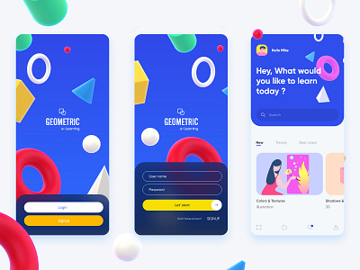 E learning Concept App Ui 3d 3ds max blue clean concept geometri learning learning app teaching xd