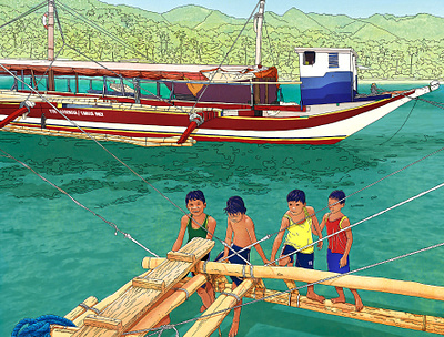 Kids from Ticao Island. illustration watercolor