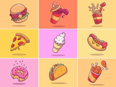 FAST FOOD ILLUSTRATIONS V1 art background design drink fast food fast food illustration food food app food art food design food illustration food illustrations graphic illustration lunch meal poster poster design vector