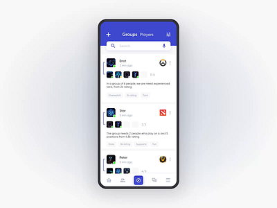 DatiGam - Social Network - Search teammate adobe xd animation app blizzard concept gamers mobile mobile ui social steam ui ux